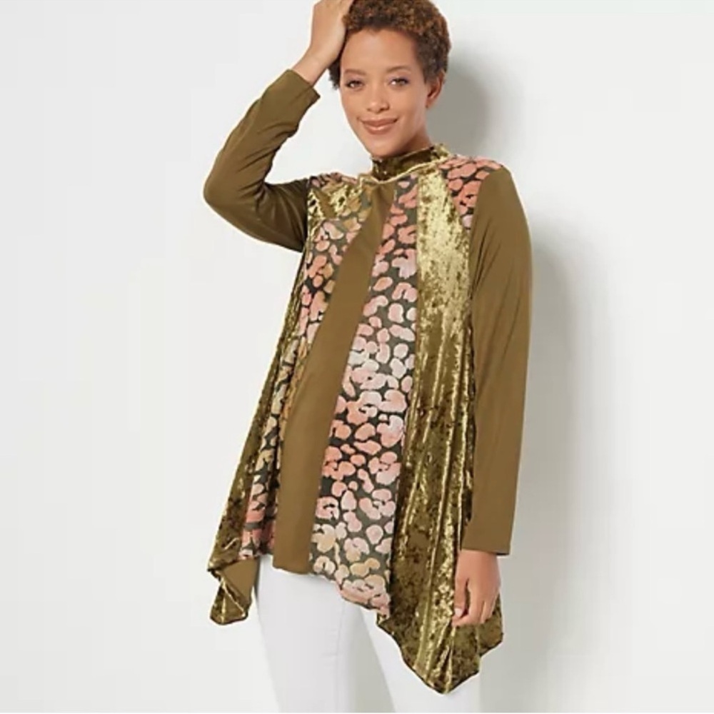 New LOGO Lavish Lori Goldstein Rayon 230 Pieced Velvet Top 1X Floral Long Sleeve - Picture 2 of 7